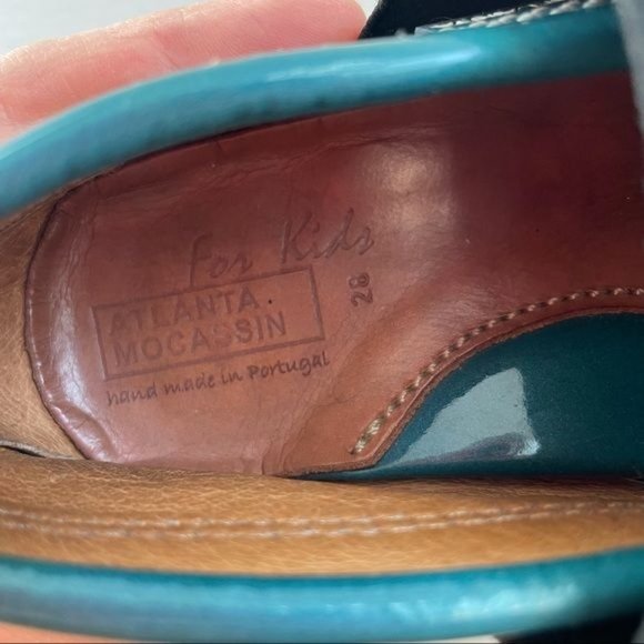 Atlanta Mocassins Kids Teal Patent Leather Slip-On Loafers with Elastic Strap - Picture 5 of 10